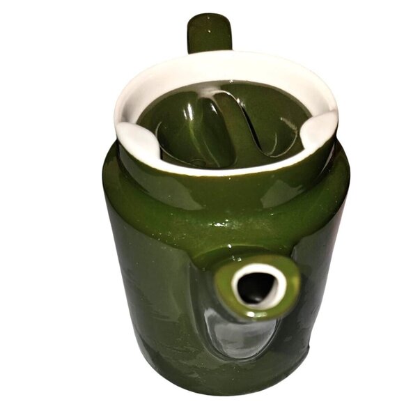 VINTAGE HALL POTTERY RESTAURANT WARE FOREST GREEN CERAMIC GLAZE TEAPOT 4" W/ LID - Picture 3 of 13